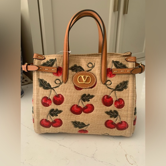 Cute VALENTINO GARAVANI Antibes Small Raffia Cherry Jacquard Tote Bag - Picture 8 of 16